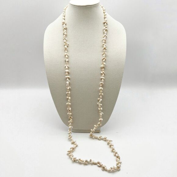 Shell Necklace Vintage Seashell Hawaiian Long Single Strand Wrap 52” Natural - Picture 2 of 7